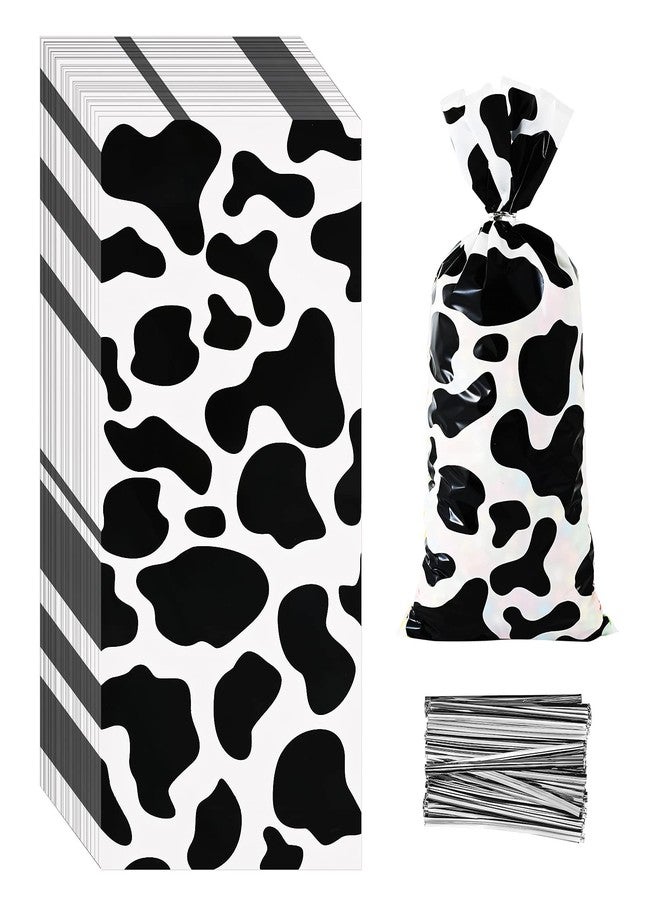 Lecferrarc 100 Pcs Cow Print Treat Bags Cow Cellophane Candy Bags Farm Animal Party Favors with Twist Ties for Birthday Party Supplies - Image 1